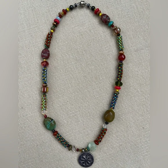 Artisan created beaded necklace with Thai silver pendant. 16”. - Picture 4 of 7